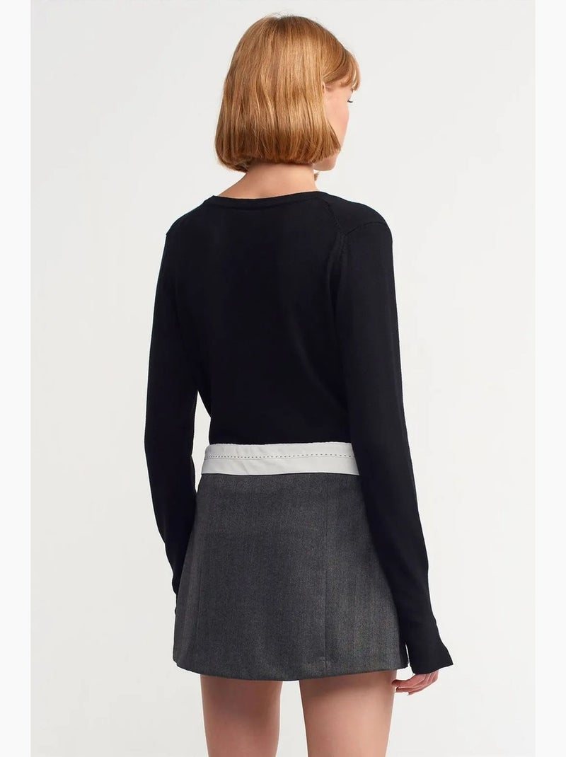 Jupe courte plissée à taille haute avec ceinture dilvin Gris foncé - Kiabi