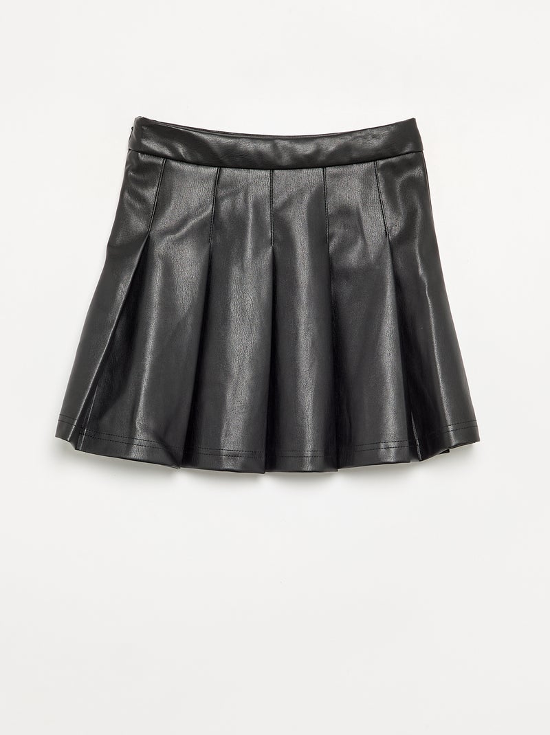 Jupe courte plissée en simili Noir - Kiabi