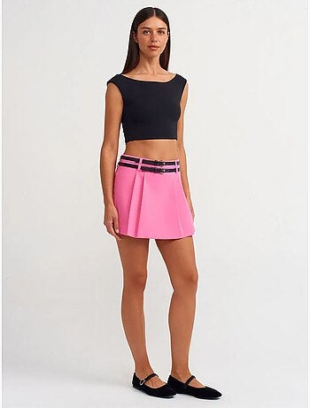 Jupe courte skater taille haute avec ceinture dilvin