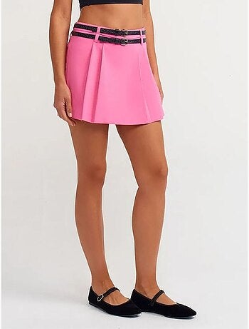 Jupe courte skater taille haute avec ceinture dilvin