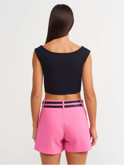 Jupe courte skater taille haute avec ceinture dilvin - Kiabi