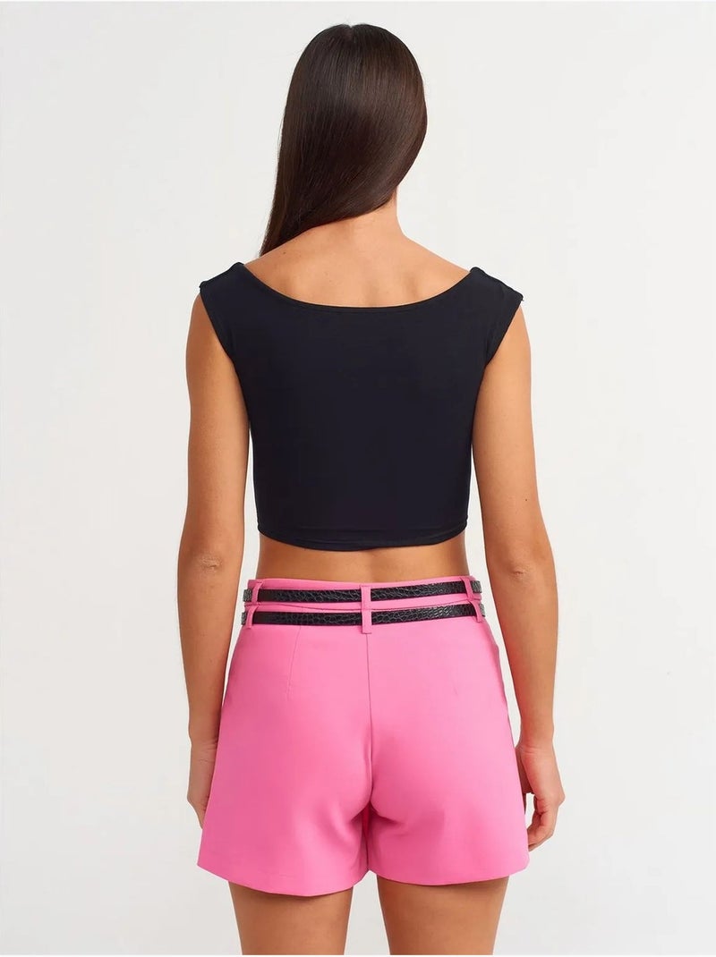 Jupe courte skater taille haute avec ceinture dilvin Rose fluo/Solinotes - Kiabi