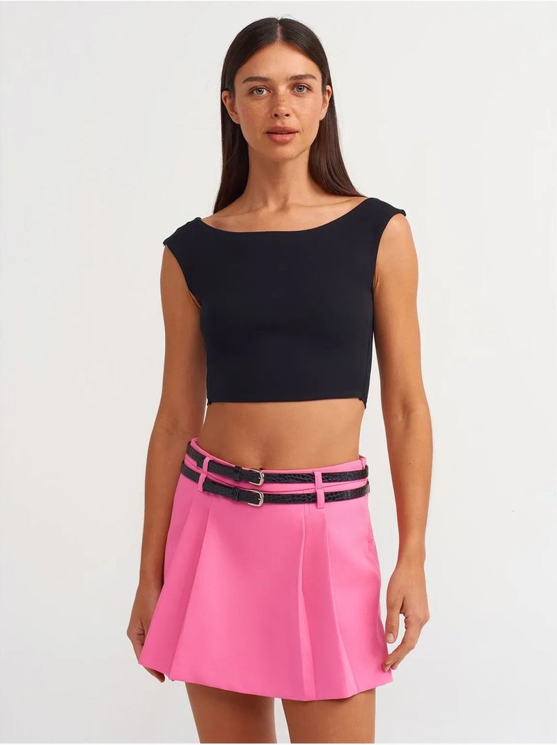 Jupe courte skater taille haute avec ceinture dilvin Rose fluo/Solinotes - Kiabi