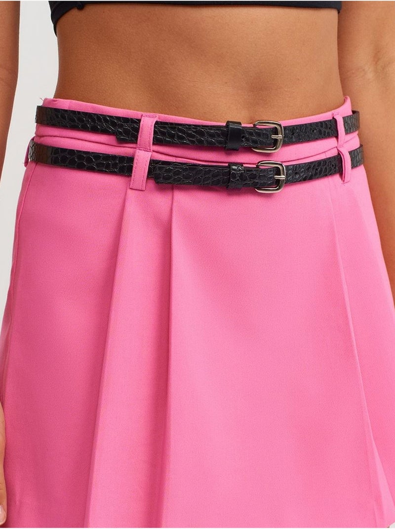 Jupe courte skater taille haute avec ceinture dilvin Rose fluo/Solinotes - Kiabi