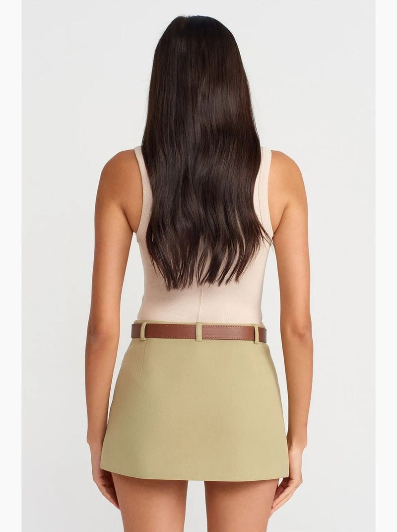 Jupe courte trapèze à taille haute avec ceinture dilvin Kaki - Kiabi