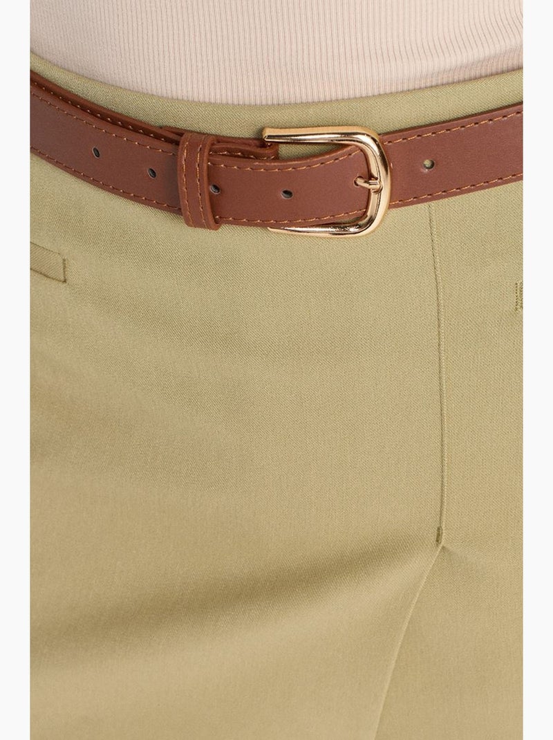 Jupe courte trapèze à taille haute avec ceinture dilvin Kaki - Kiabi
