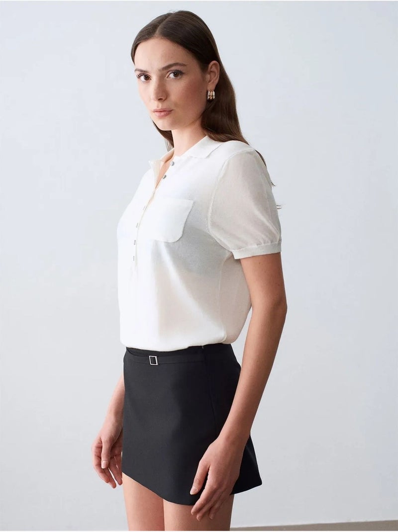 Jupe courte trapèze taille haute avec ceinture dilvin Noir - Kiabi