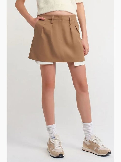 Jupe courte trapèze taille haute avec poche dilvin - Kiabi