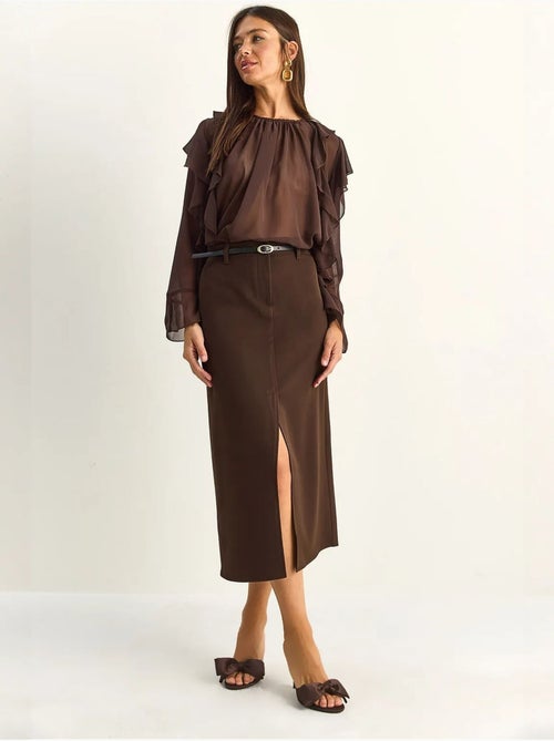Jupe crayon midi taille haute avec fente lucci - Kiabi