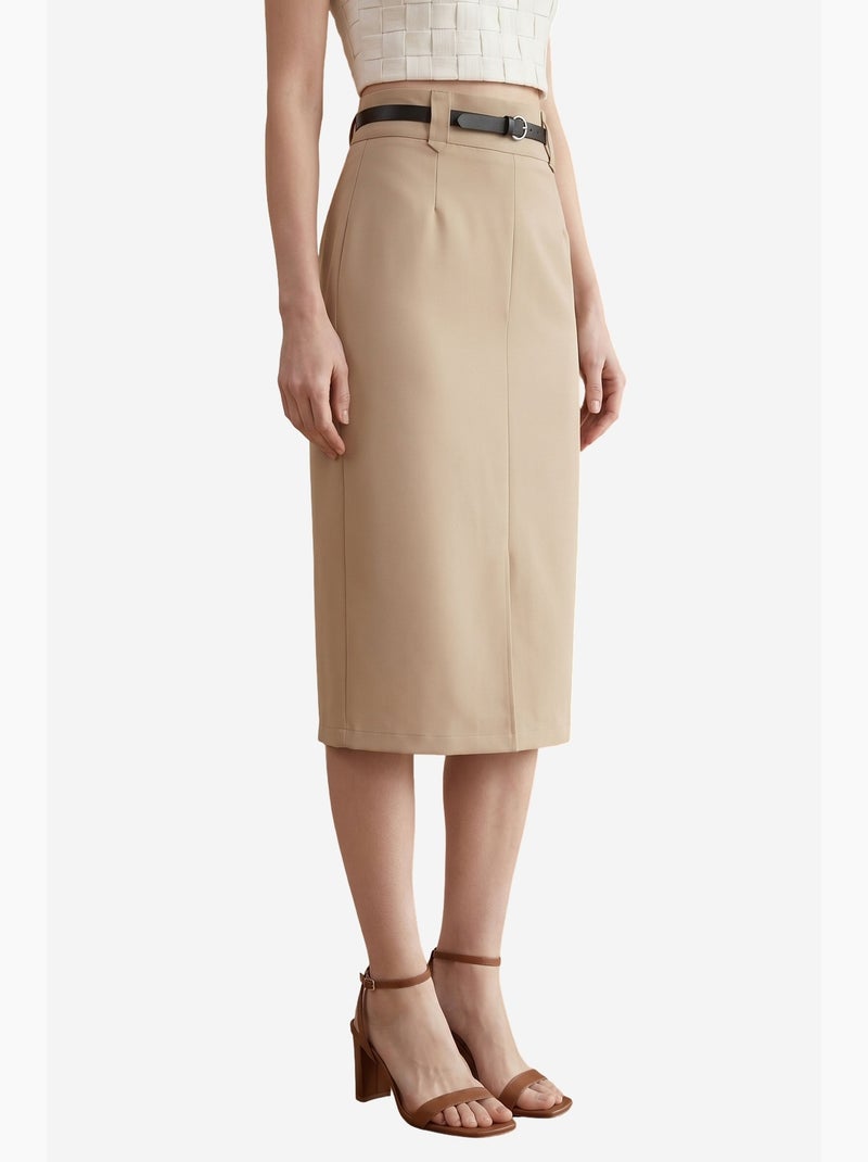 Jupe crayon midi taille haute avec fente my fashion Beige clair - Kiabi