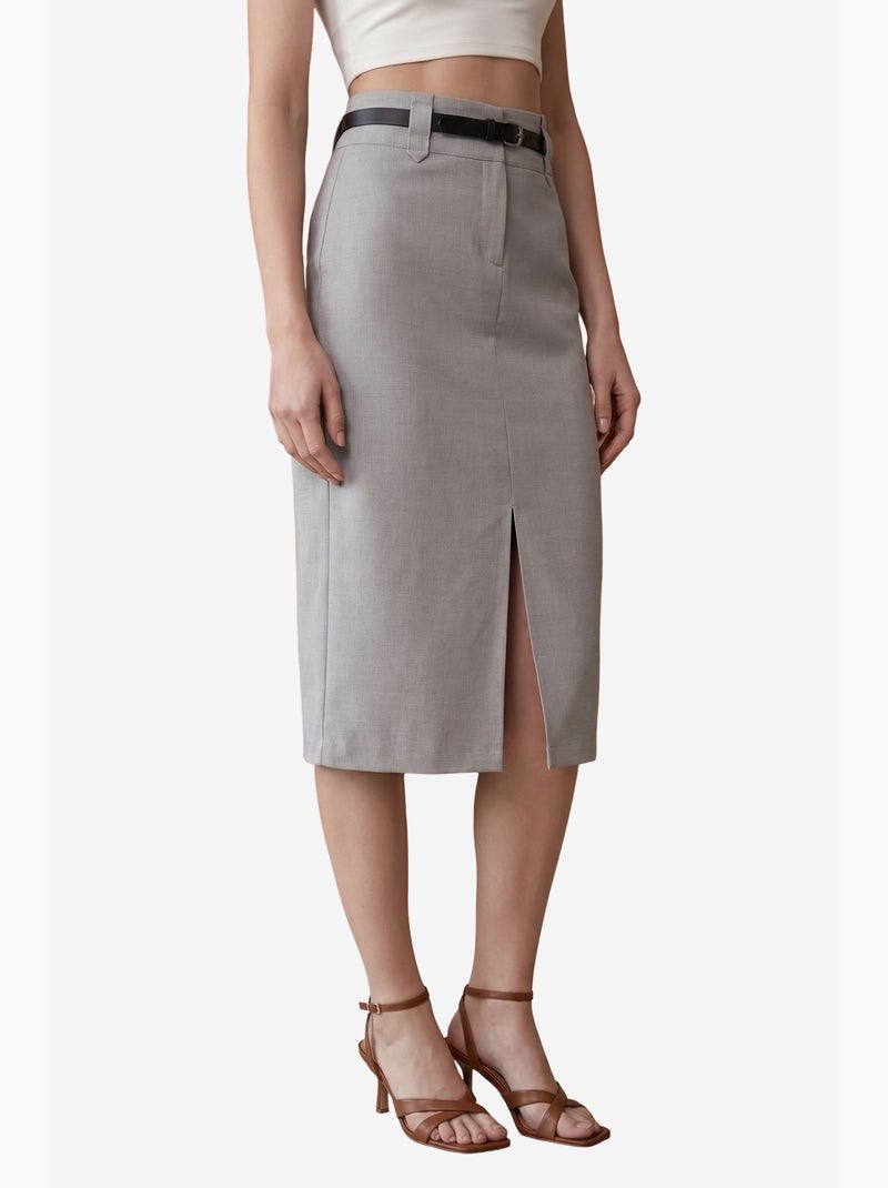 Jupe crayon midi taille haute avec fente my fashion Gris clair - Kiabi