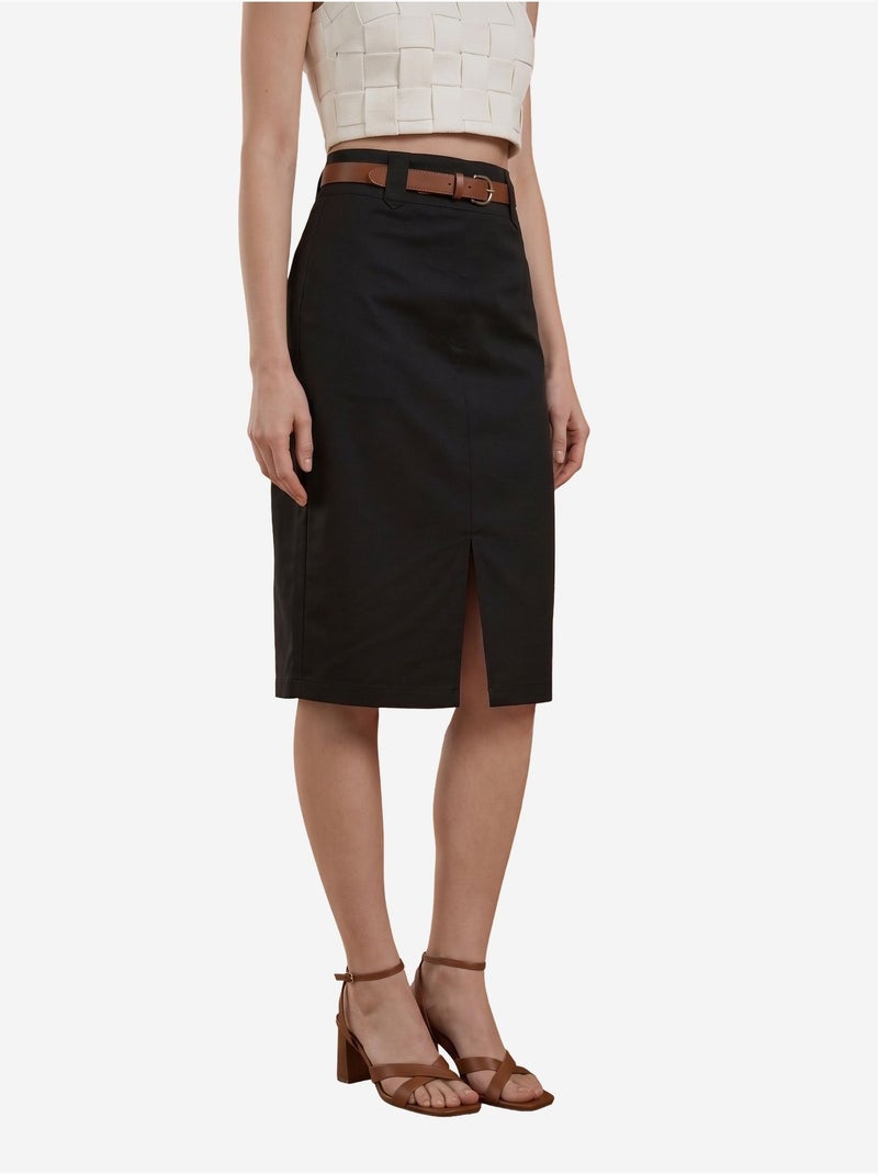 Jupe crayon midi taille haute avec fente my fashion Noir - Kiabi