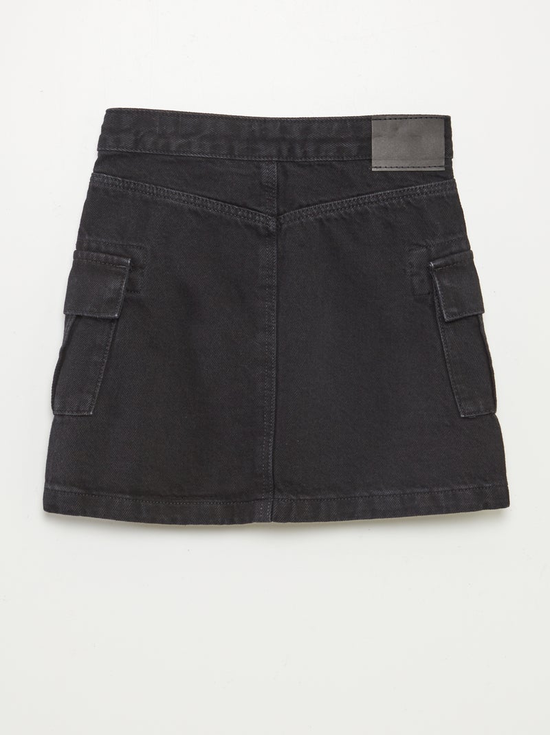 Jupe denim avec poches à rabat Noir - Kiabi