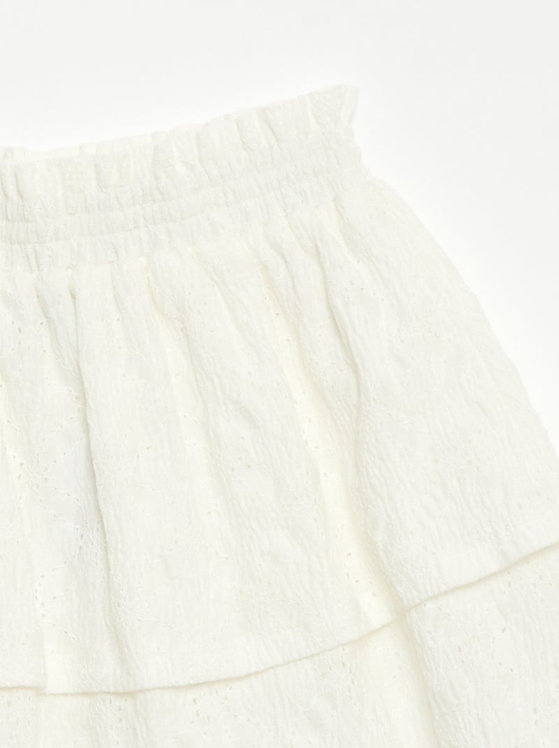 Jupe en broderies anglaises et volants Blanc - Kiabi