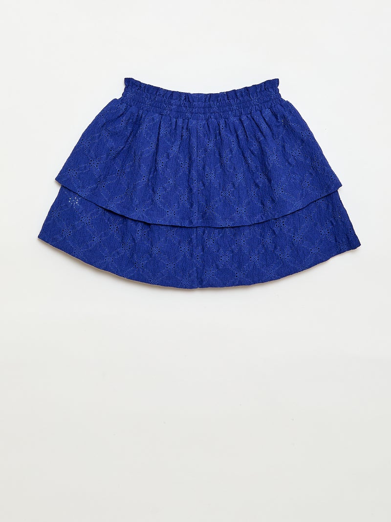 Jupe en broderies anglaises et volants Bleu - Kiabi