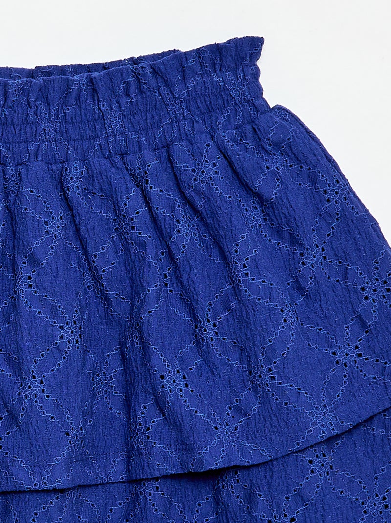 Jupe en broderies anglaises et volants Bleu - Kiabi