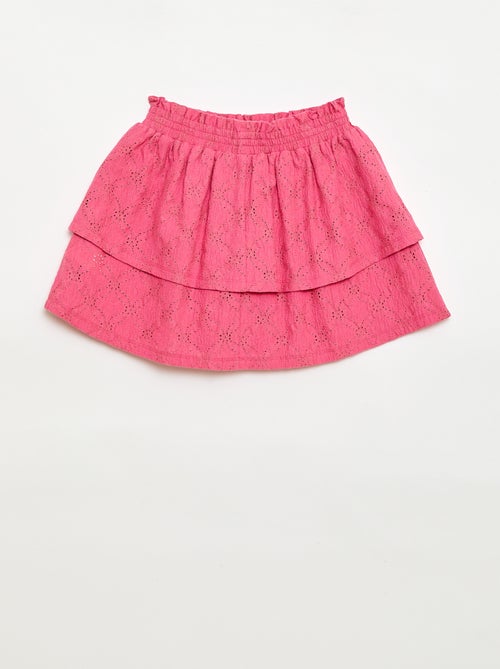 Jupe en broderies anglaises et volants - Kiabi