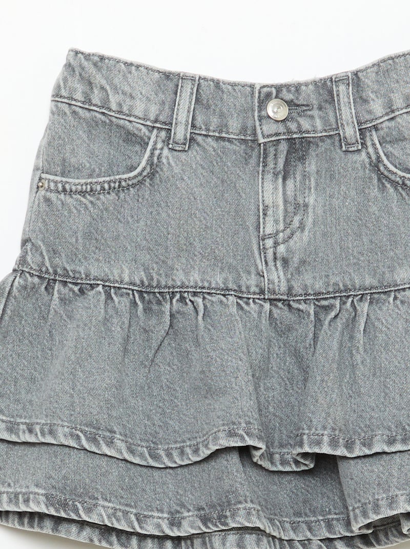 Jupe en denim avec volants Gris - Kiabi