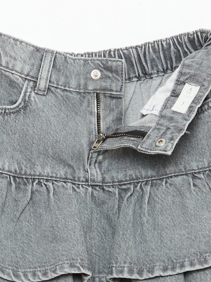 Jupe en denim avec volants Gris - Kiabi