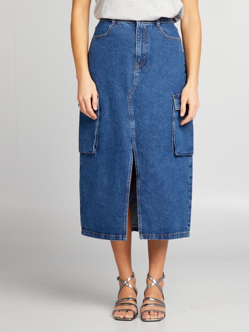 Jupe Jeans Kiabi Bleu Indigo - Taille 48, Coupe Droite, Genou, Très Bon état
