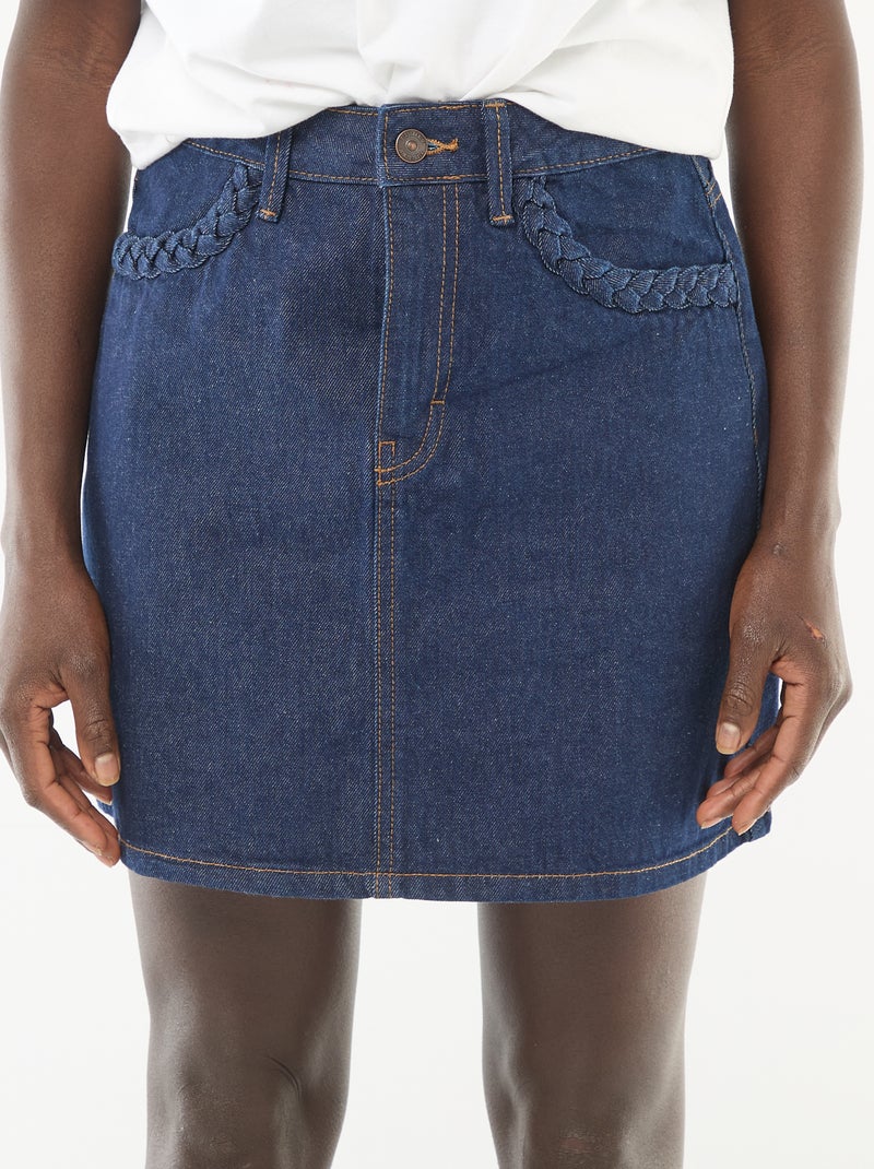 Jupe en jean poches tressées Bleu - Kiabi