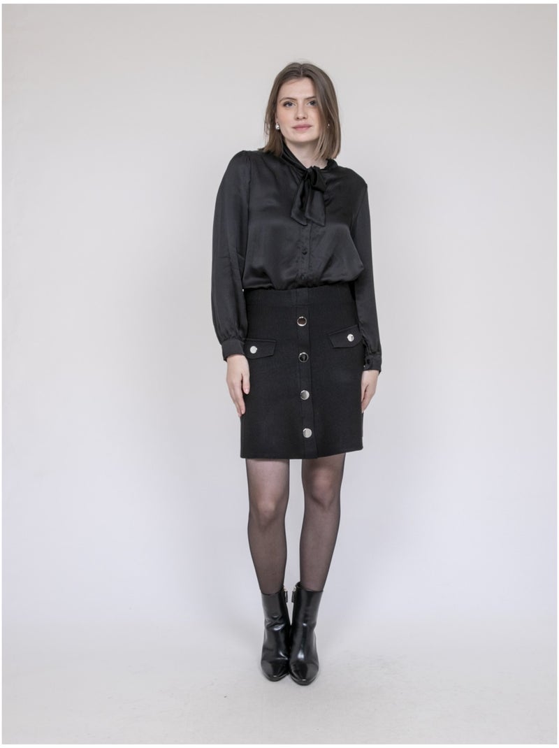 Jupe en maille boutons devant XIVRY Noir - Kiabi
