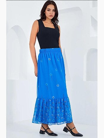 Jupe en mousseline à motifs bleu marine bdart