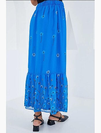 Jupe en mousseline à motifs bleu marine bdart