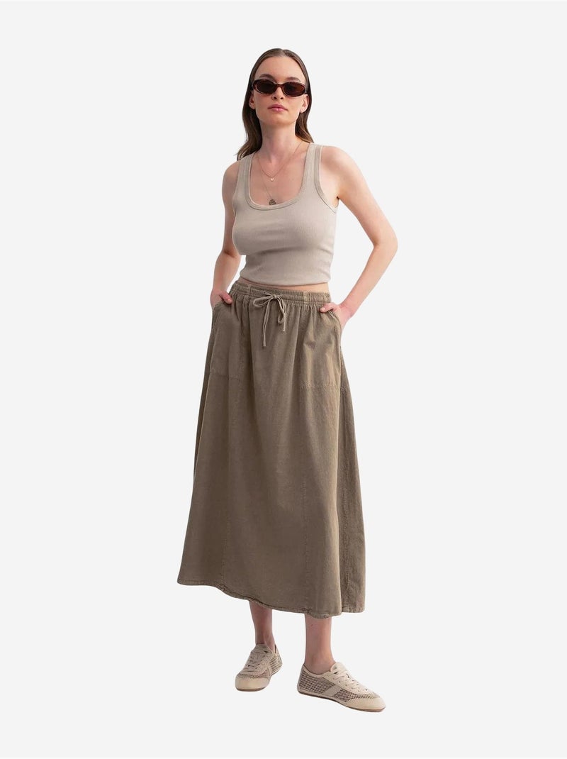 Jupe en popeline taille haute avec fermeture à cordon mixray Beige argile - Kiabi