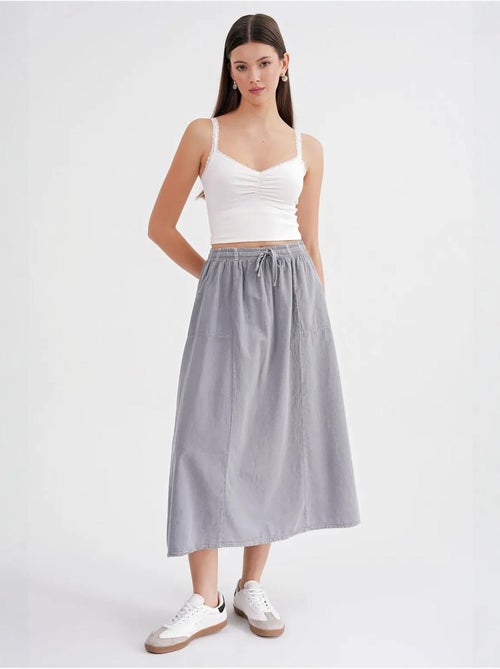 Jupe en popeline taille haute avec fermeture à cordon mixray - Kiabi