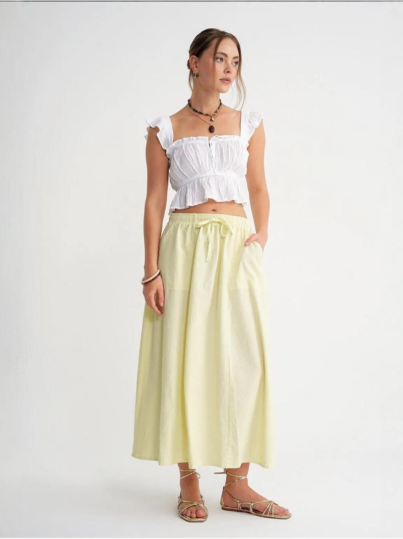 Jupe en popeline taille haute avec fermeture à cordon mixray Jaune citron - Kiabi