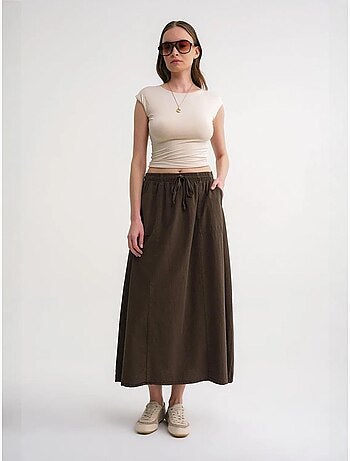 Jupe en popeline taille haute avec fermeture à cordon mixray