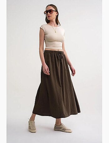 Jupe en popeline taille haute avec fermeture à cordon mixray