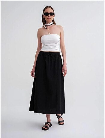Jupe en popeline taille haute avec fermeture à cordon mixray