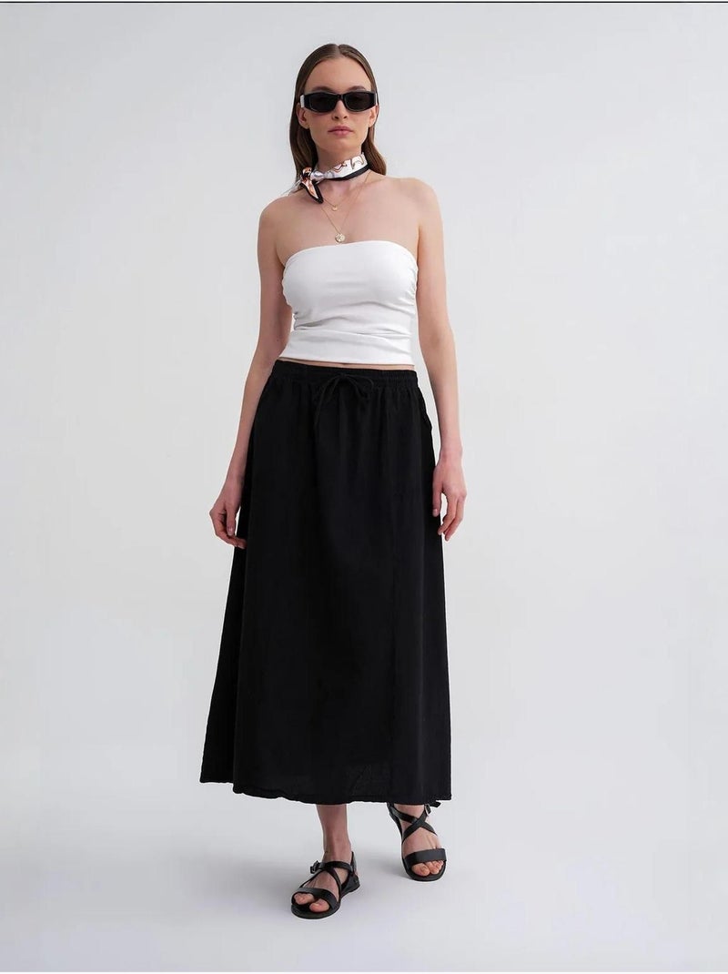 Jupe en popeline taille haute avec fermeture à cordon mixray Noir - Kiabi