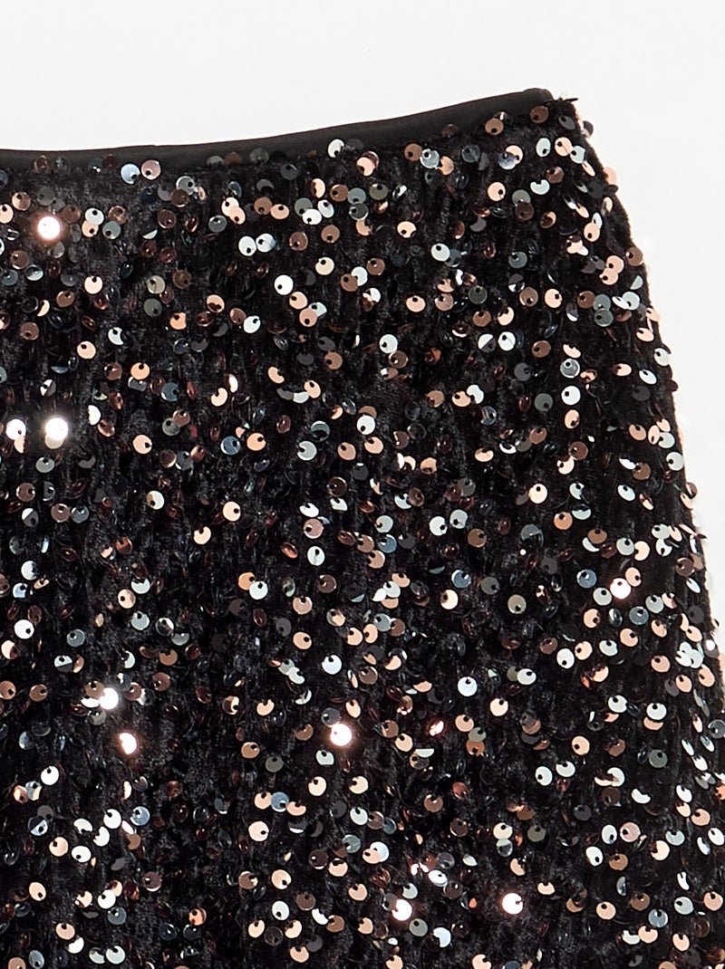 Jupe en velours avec sequins Noir - Kiabi