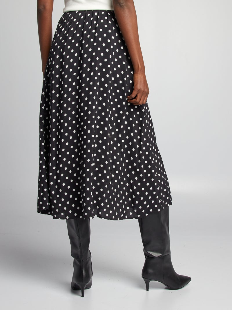 Jupe Midi Country Casuals Pois Noirs Sur Blanc, Taille UK 14, 100% Soie, Neuve Avec étiquettes