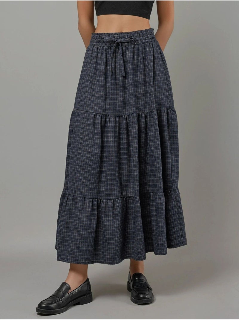 Jupe longue à carreaux nouée à taille élastique hiccup Bleu lagon - Kiabi