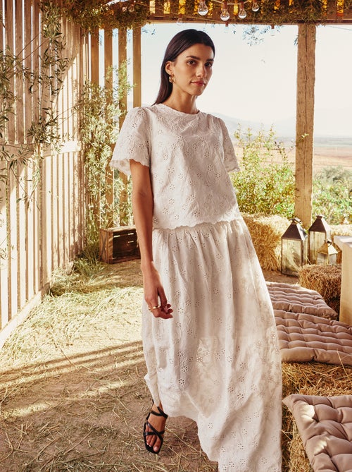 Jupe longue avec broderie anglaise - Kiabi