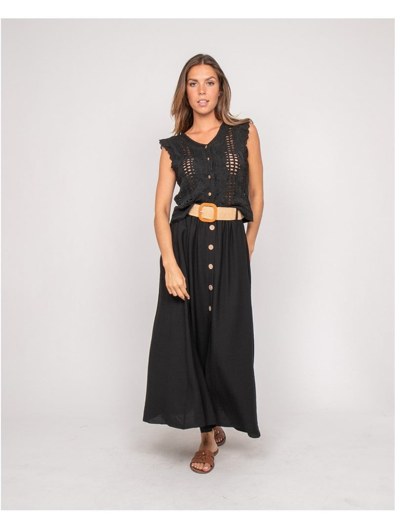 Jupe longue boutonnée avec ceinture XETO Noir - Kiabi