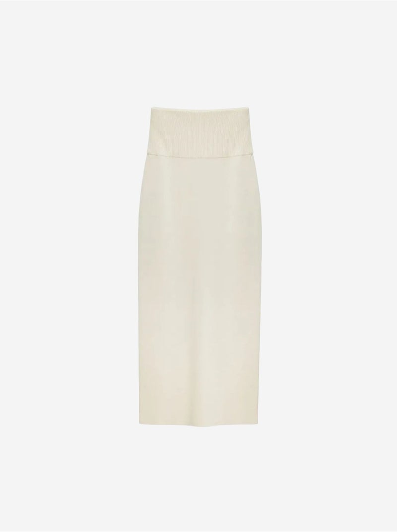 Jupe longue côtelée taille haute dilvin Crème - Kiabi