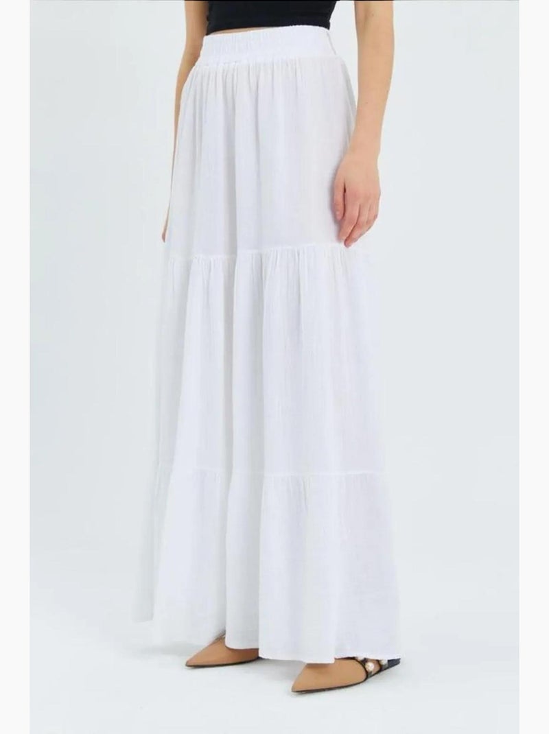 Jupe longue en coton avec taille élastique mixray Blanc - Kiabi