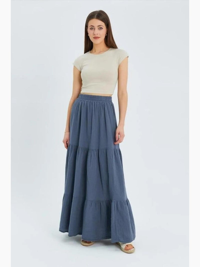 Jupe longue en coton avec taille élastique mixray Bleu - Kiabi
