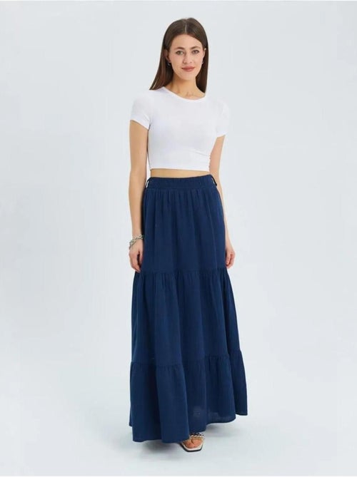 Jupe longue en coton avec taille élastique mixray - Kiabi