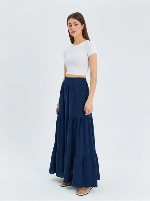 Jupe longue en coton avec taille élastique mixray - Kiabi