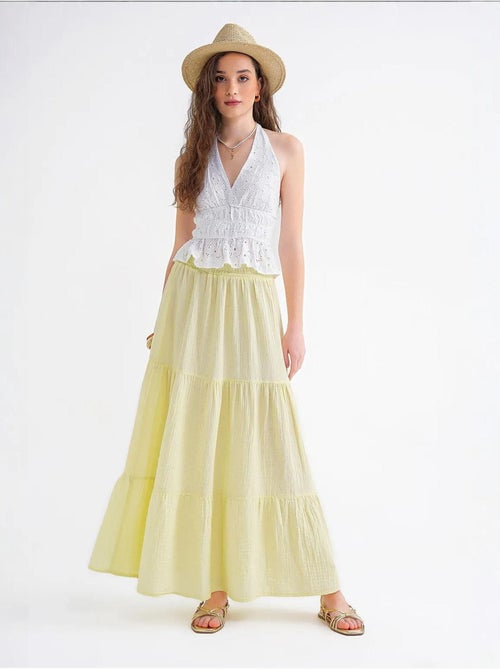 Jupe longue en coton avec taille élastique mixray - Kiabi Jupe longue en coton avec taille élastique mixray - Kiabi