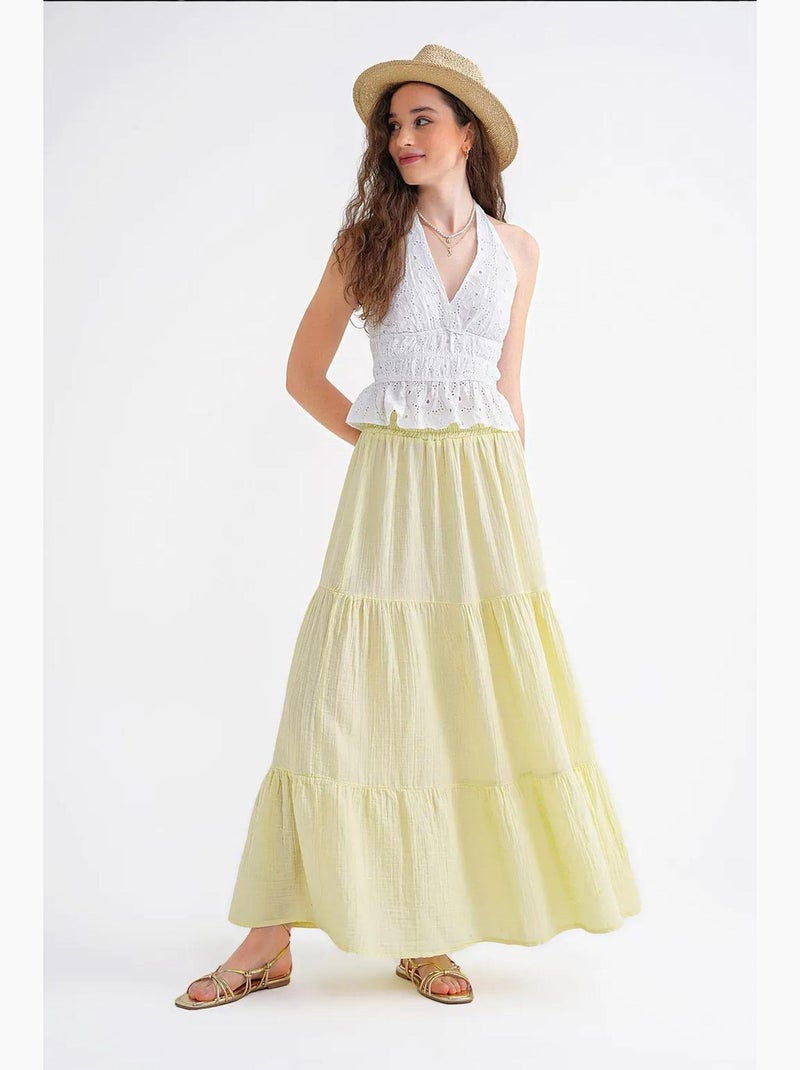 Jupe longue en coton avec taille élastique mixray Jaune - Kiabi