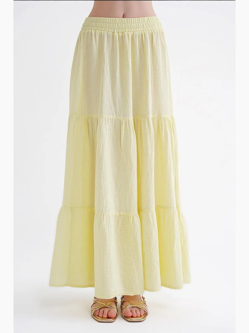 Jupe longue en coton avec taille élastique mixray Jaune - Kiabi