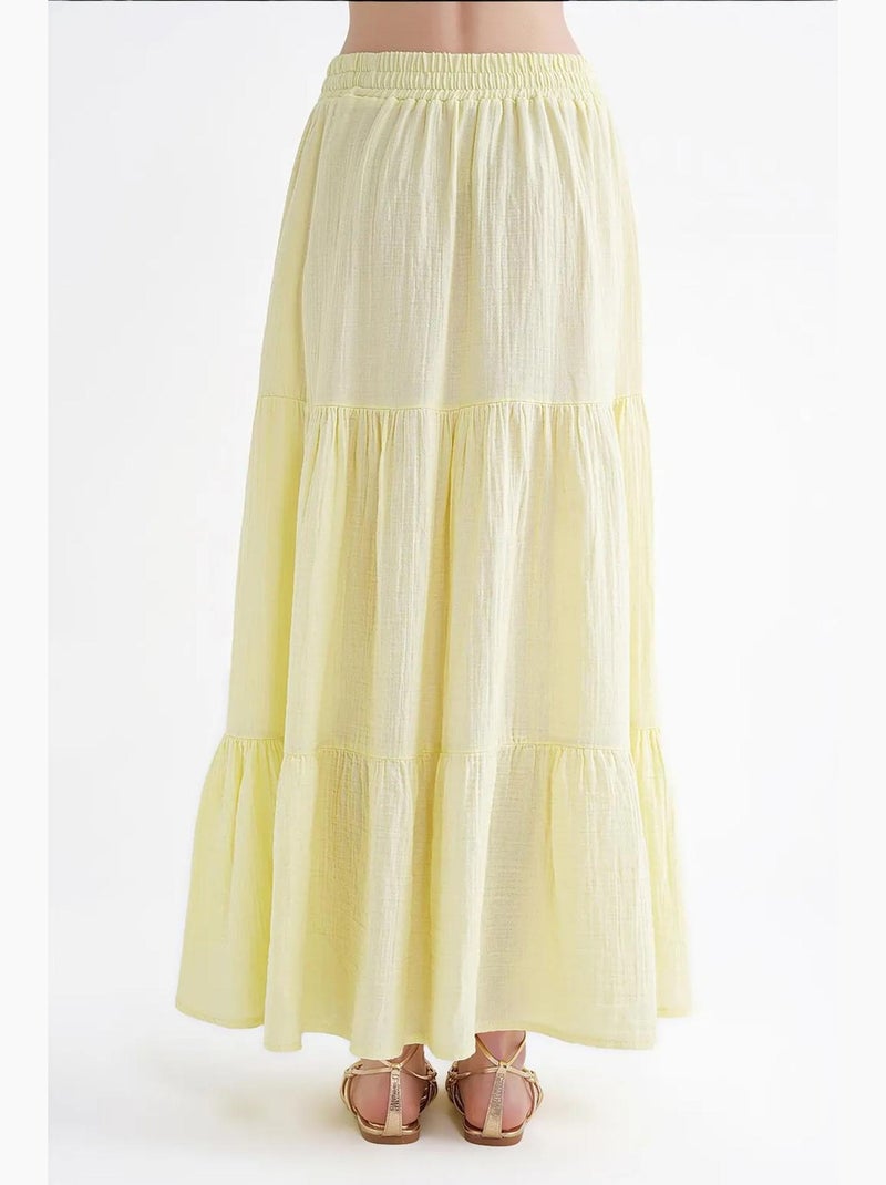 Jupe longue en coton avec taille élastique mixray Jaune - Kiabi