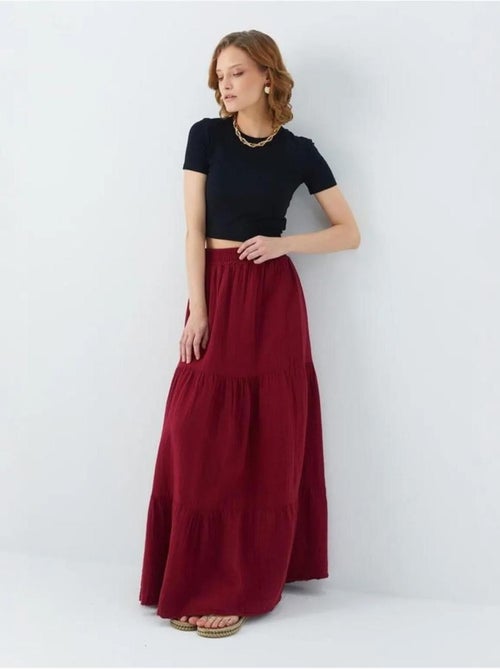 Jupe longue en coton avec taille élastique mixray - Kiabi